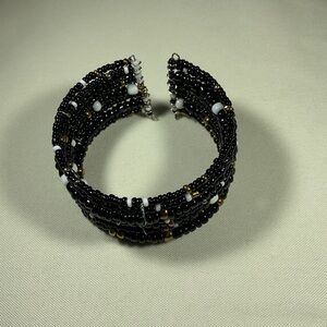 Handmade Beaded Black Multicolor Cuff Bracelet stretches Boho